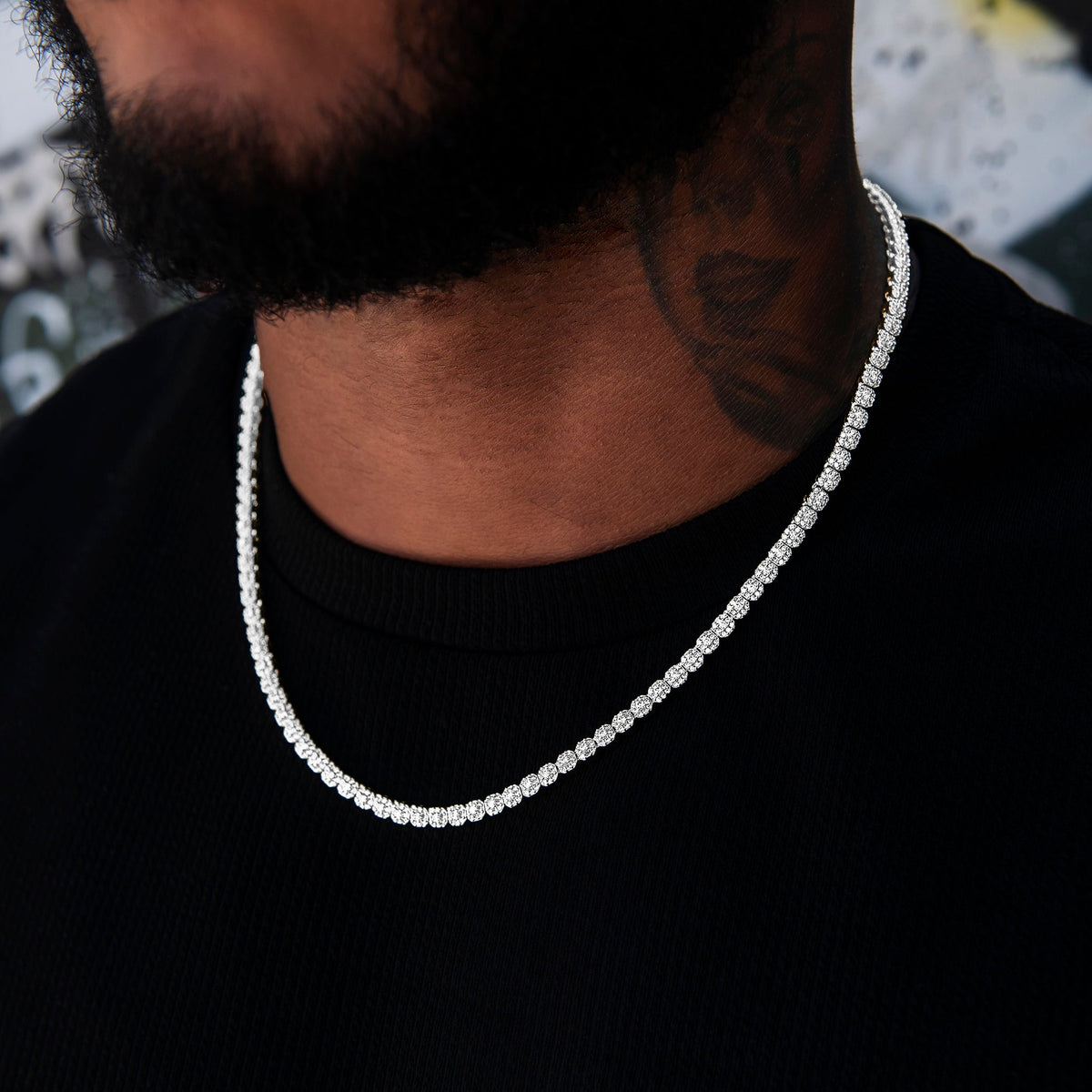 Iced Mini Clustered Tennis Chain in White Gold