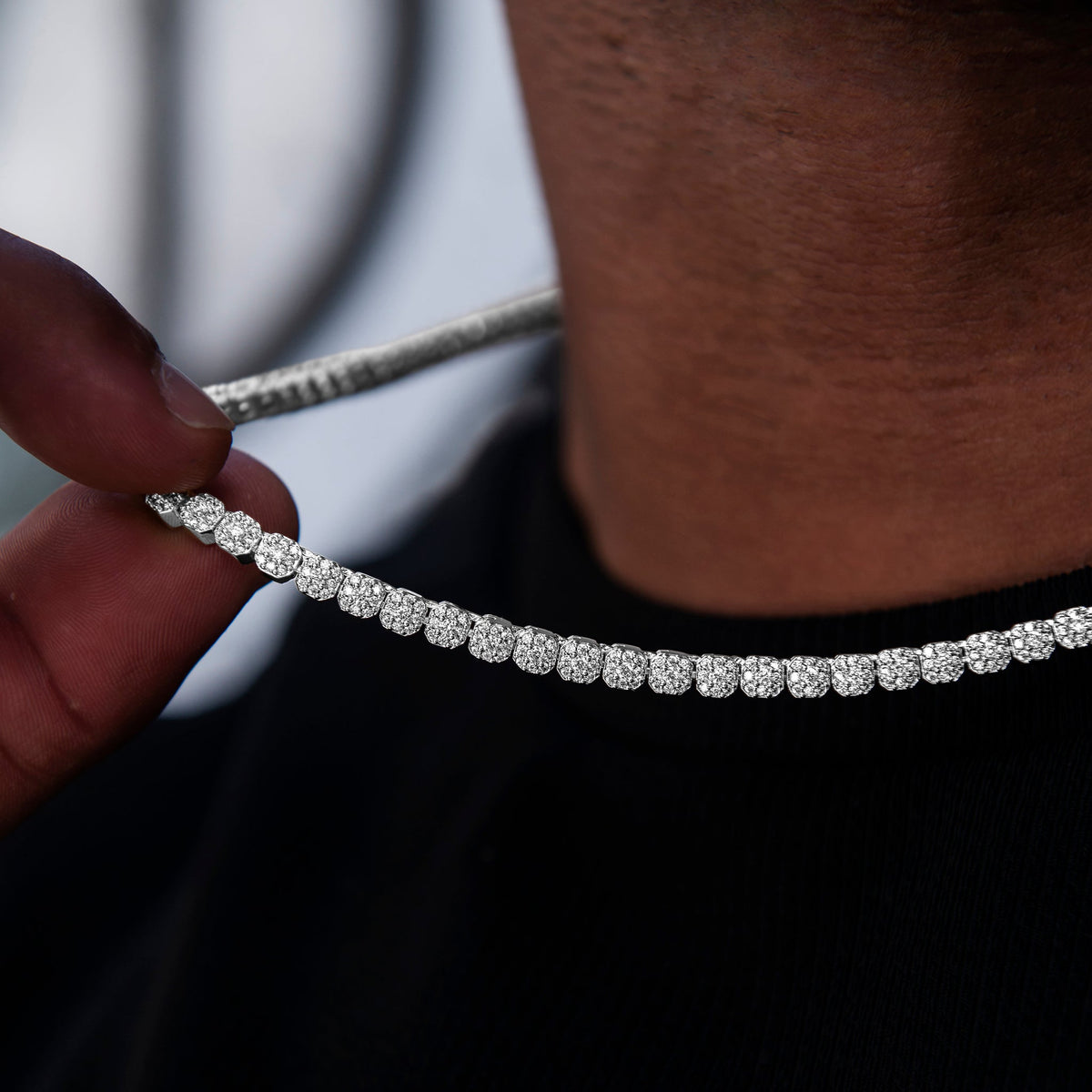 Iced Mini Clustered Tennis Chain in White Gold