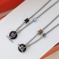 Hermes HM Black Circle Silver Necklace